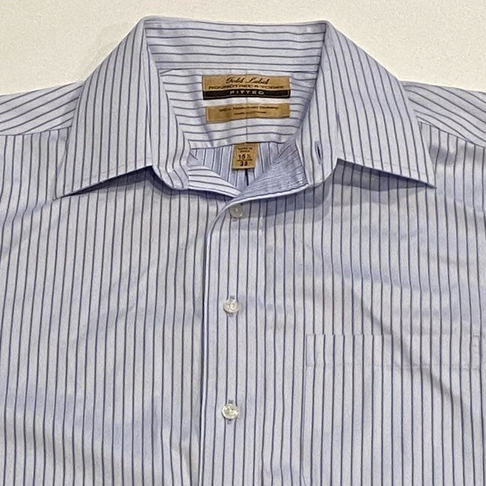 Roundtree & Yorke Gold Label Button Up Blue Fitted Dress Shirt French Cuff